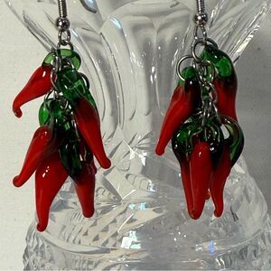 Red Hot Chili Pepper cluster handmade lamp work glass Earrings